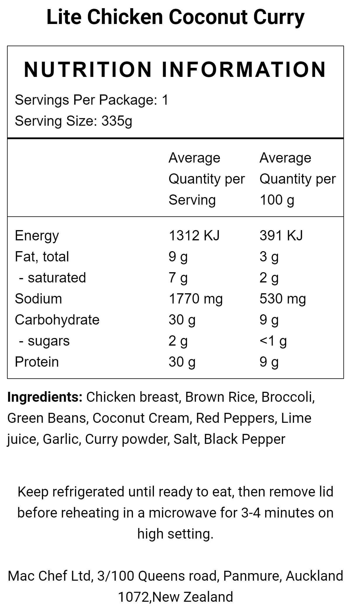 Lite Chicken Coconut Curry